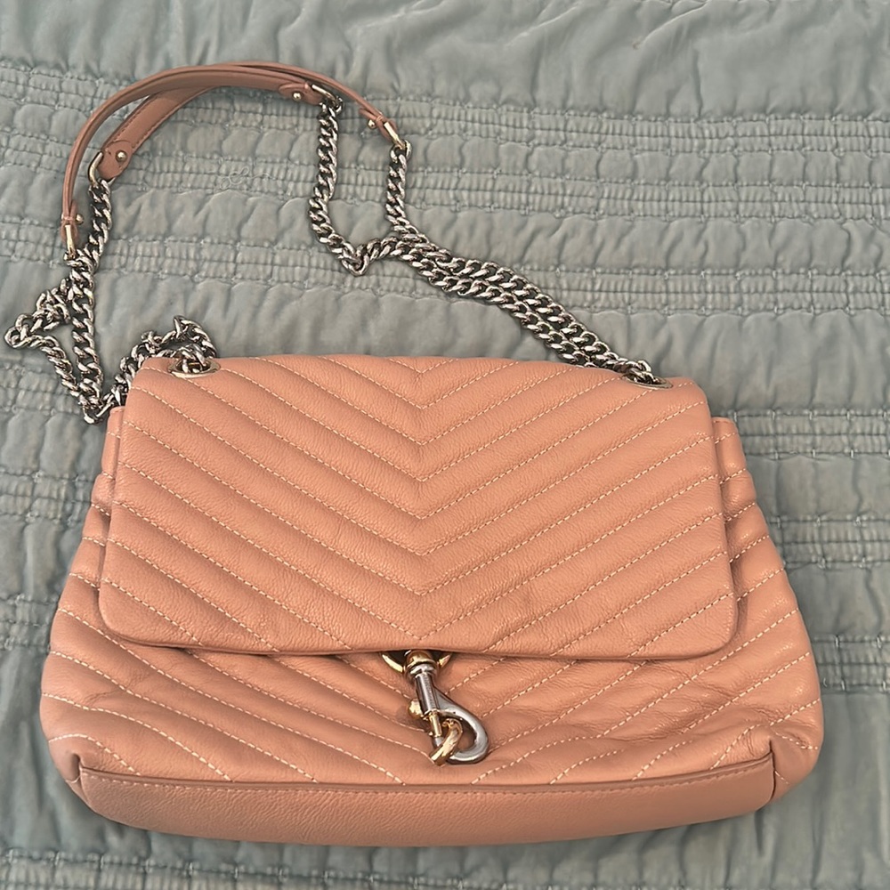 Quilted Blush Pink Shoulder Bag with Chain Strap